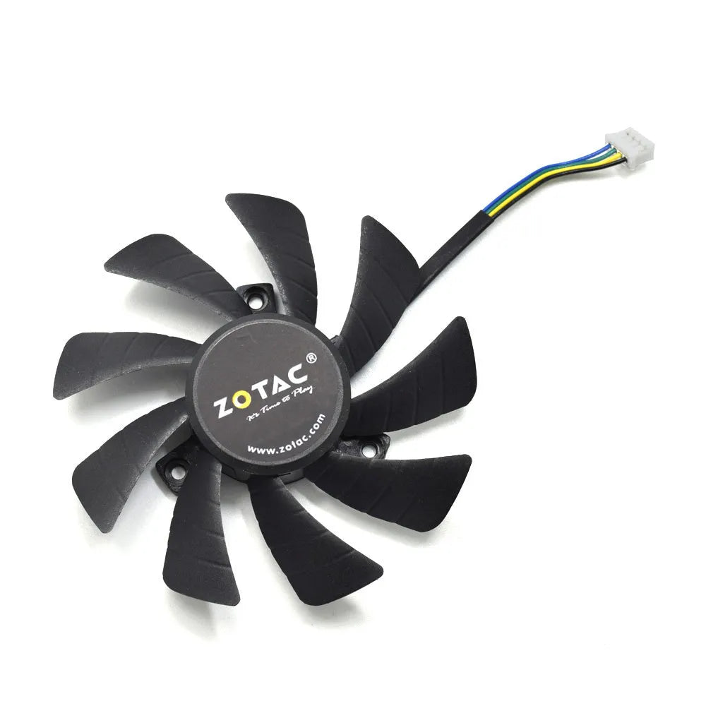 Black 85mm square PC cooling fan with four blades and a 4-pin power cable connector
