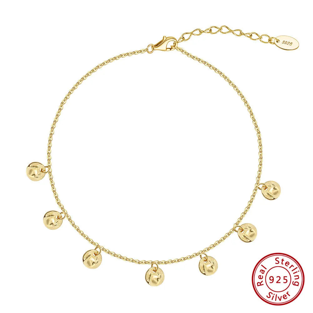 S925 silver round geometry anklet for women with choice of 14K gold or platinum plating