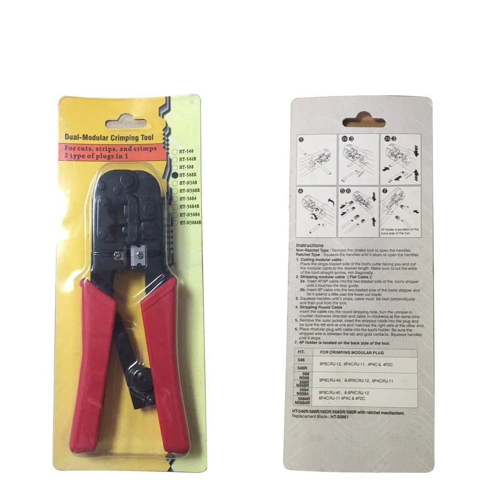 Red high carbon steel crimping tool with round mouth and flame retardant handles