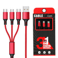 3-in-1 charging cable with TPE and nylon braid, 1.2 metre length, multiple colour options