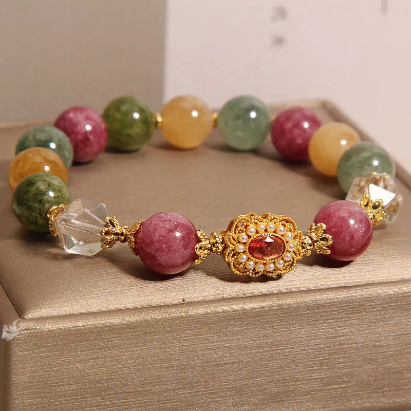 Jade colour tourmaline women's bracelet with alloy construction and rhinestone decorative elements