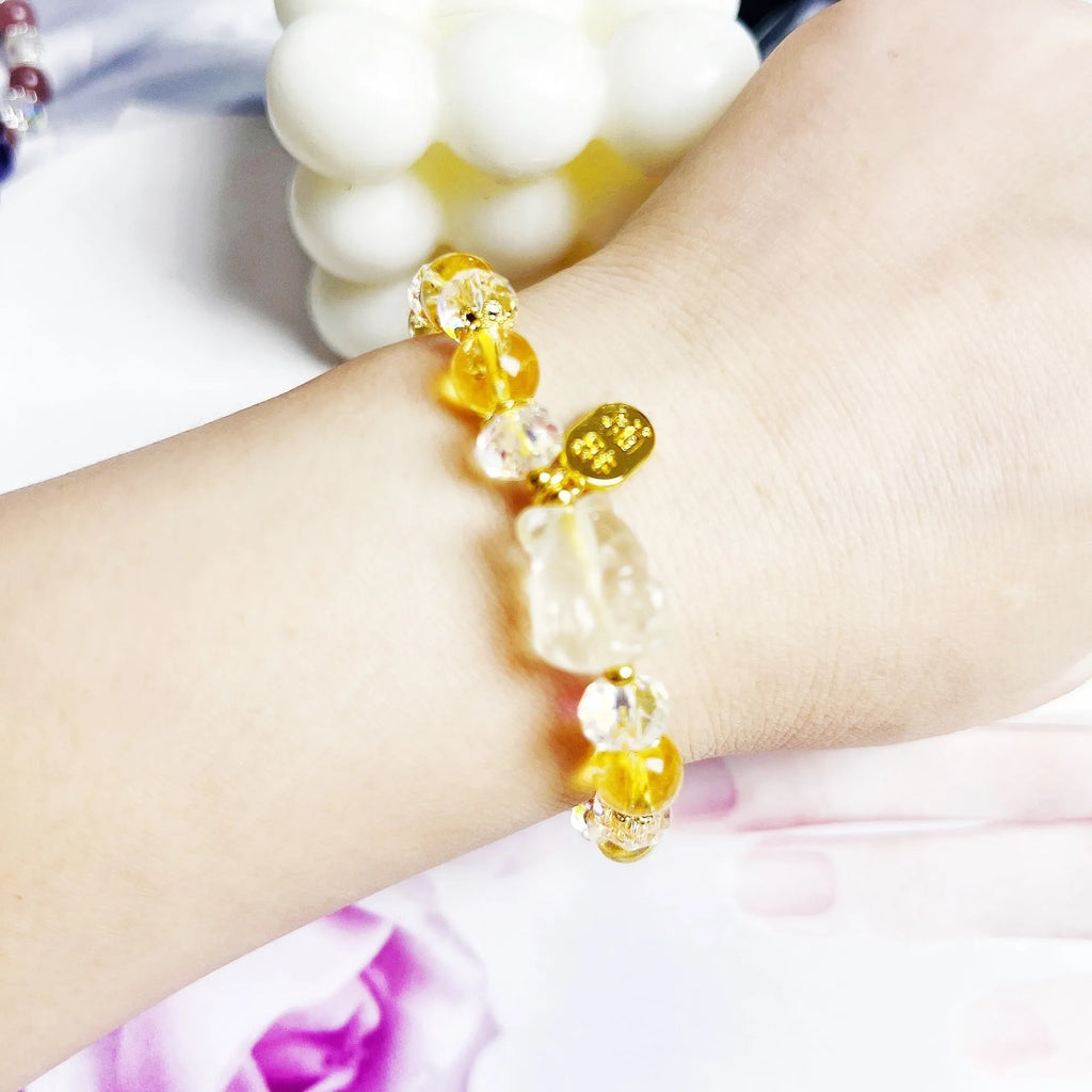 Handmade citrine crystal bracelet with nine-tail fox design for women
