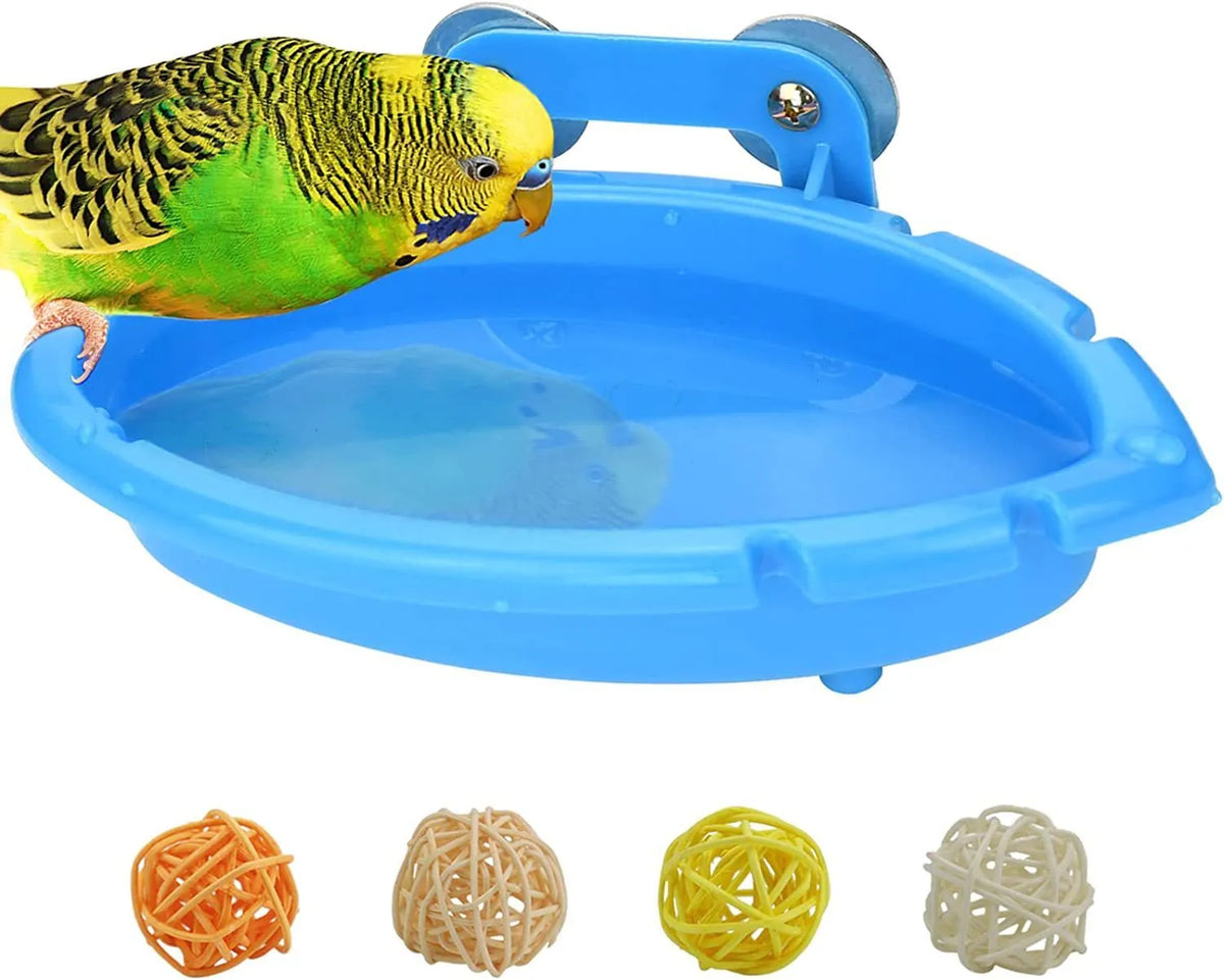 Small plastic multifunctional feeder bird bathtub with 10 balls for pet birds