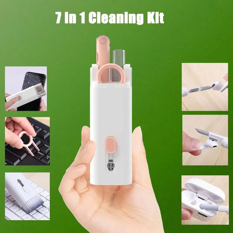 Multifunctional cleaning pen set with keycap puller, brush, spray bottle, and cloth for electronics