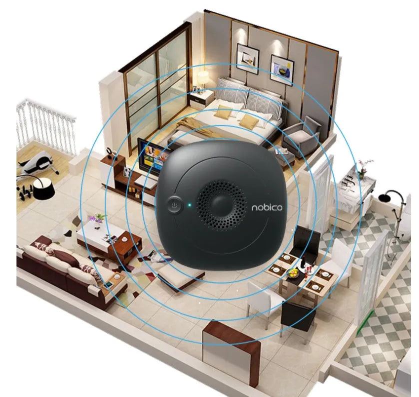 Compact black ultrasonic bed vacuum cleaner for mite repellent, shown with dimensions 120mm by 120mm by 45mm.