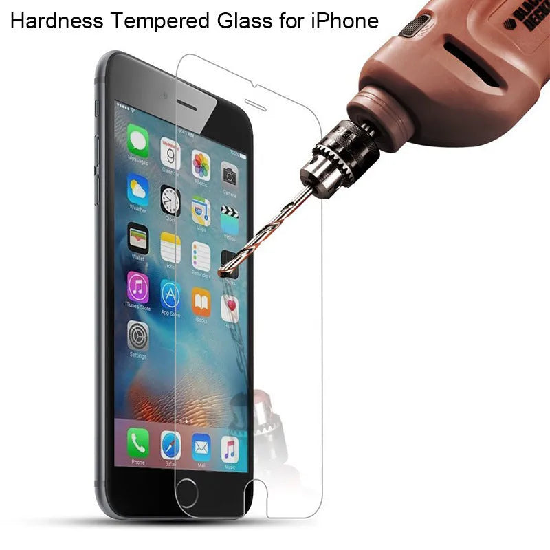 Tempered glass screen protector for iPhone showing transparent non-full screen design