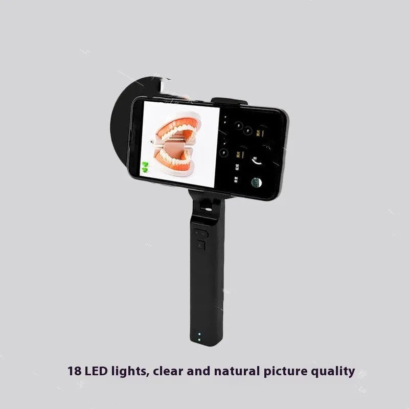 Black handheld LED fill light for phone photography with USB charging port