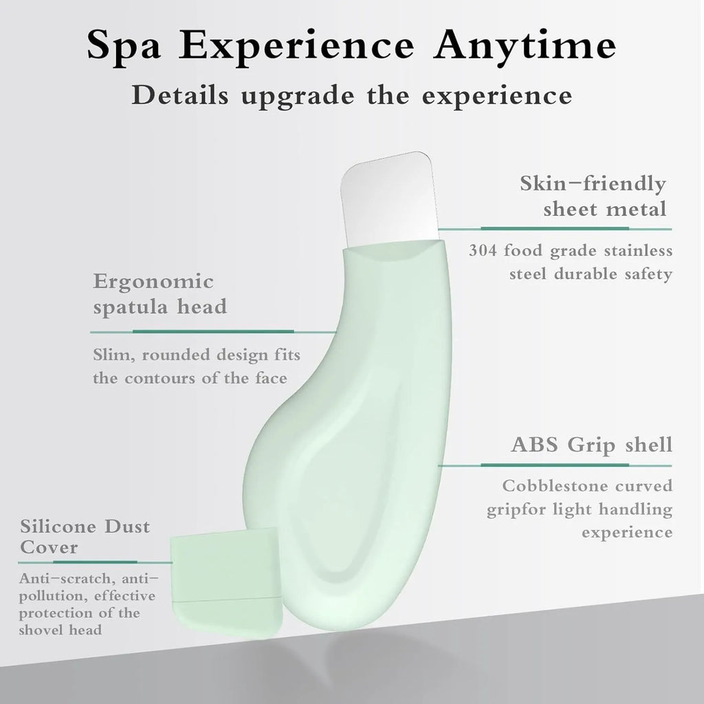Stainless steel facial pore scraper tool with a non-slip handle for blackhead removal.