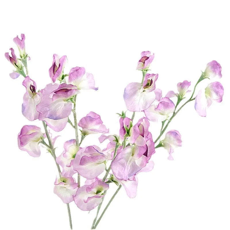 Single stem artificial silk pea flower in pink, light purple, purplish red, or white for home decor or photography prop