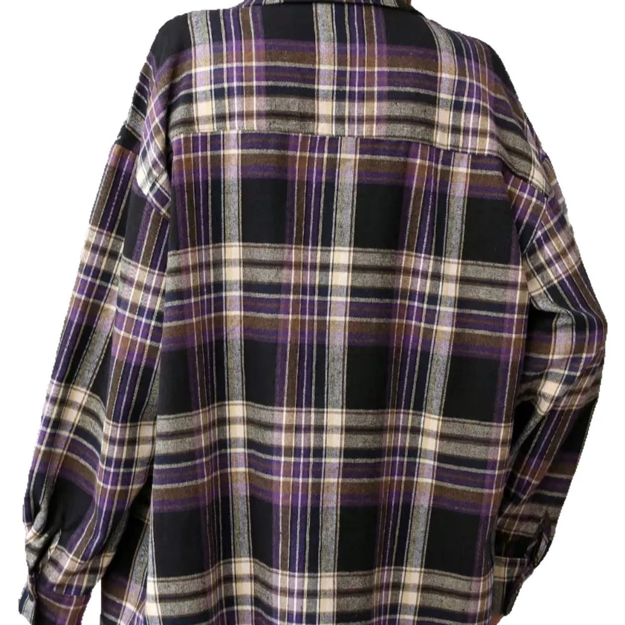 Women's casual loose retro plaid cotton shirt in black green purple colours