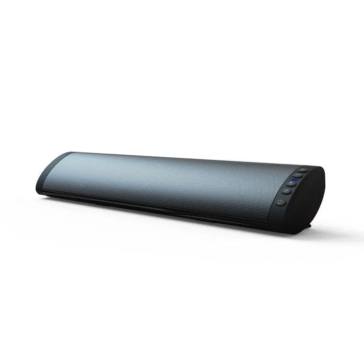 Black wall-mounted BS-41 Bluetooth speaker with remote control on a white wall.