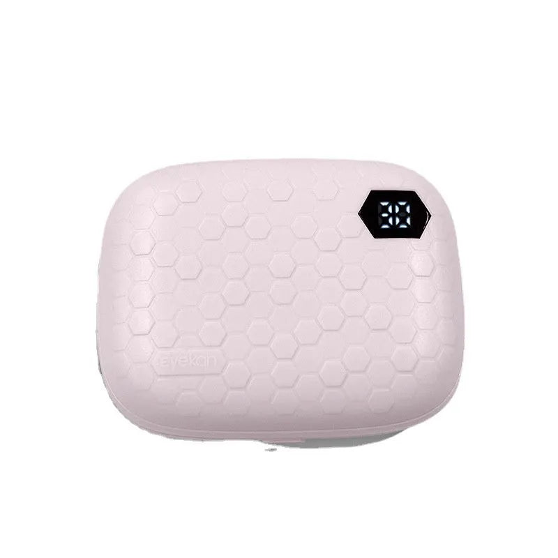 Automatic electric ultrasonic cleaning machine for invisible glasses in blue, pink, or pearl white.