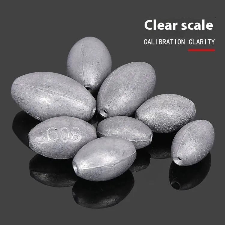 Tongxin Sinker olive pendant fishing weight with rugby shape and scale texture, weights from 10g to 150g.