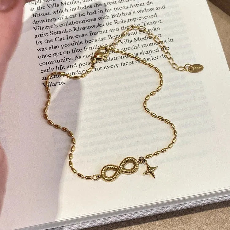 Gold titanium steel asterism pendant anklet for women single bar chain geometric shape