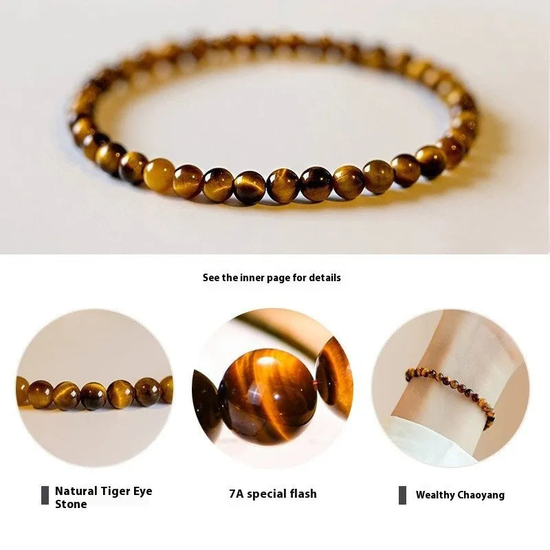 Chinese style Tigereye geometric bracelet with round beads in manual craftsmanship