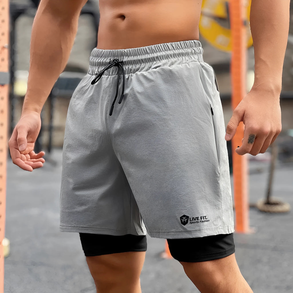 Men's quick drying zippered shorts in black chemical fibre blend, American style, sizes M to XXXL