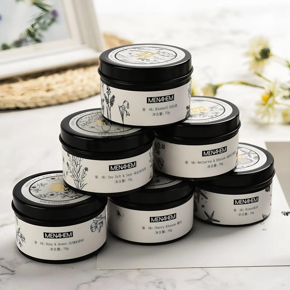 Black tin aromatic candle with soybean wax, 6cm diameter and 4cm height, cylindrical smokeless design