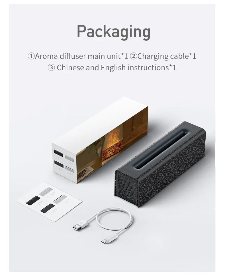Square desktop humidifier with lava flame lighting effect in black or white colour options