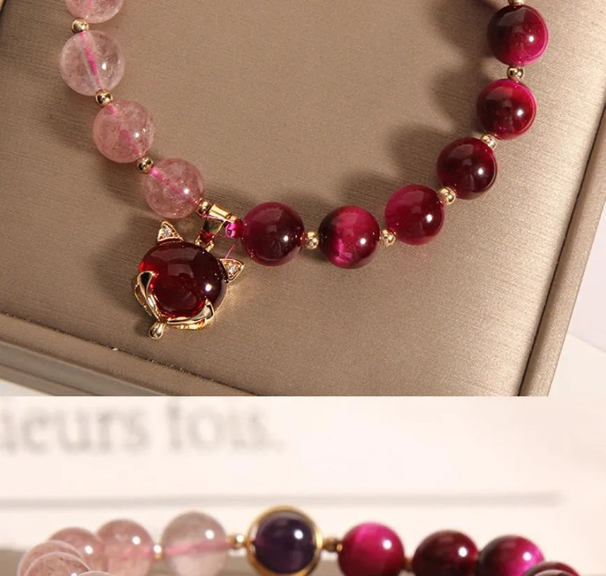 Natural strawberry crystal bracelet with elastic rope in 18cm uniform size for women