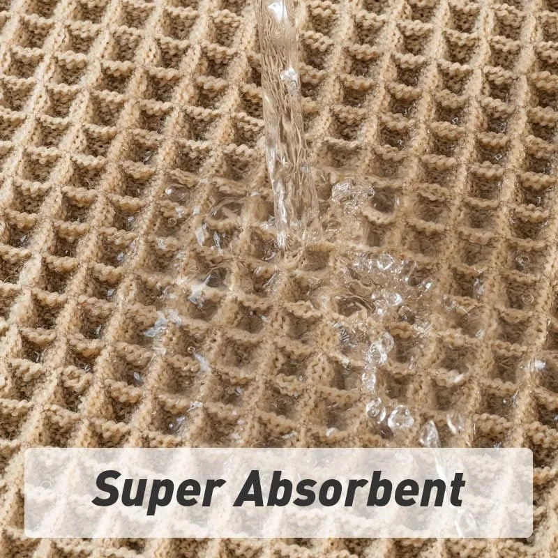 Checkered pattern non-slip absorbent bathroom floor carpet in beige colour.