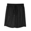 Men's black quick-dry mesh sports shorts with an elastic waistband on a white background.