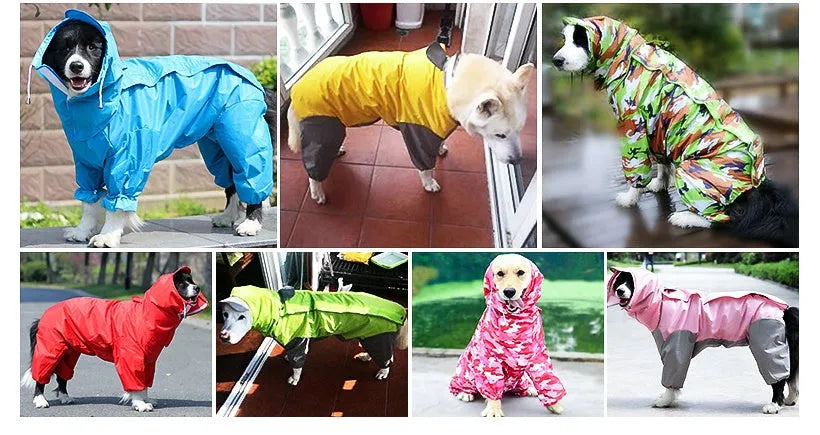 All-inclusive PU dog raincoat in blue, camouflage green, camouflage pink, green, red or yellow, sizes 12 to 30