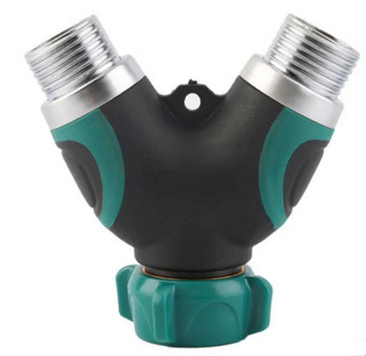 Green Y type double-pass splitter, plastic body with TPR double encapsulation, 94 x 91 x 55mm, with seals and nipple joints