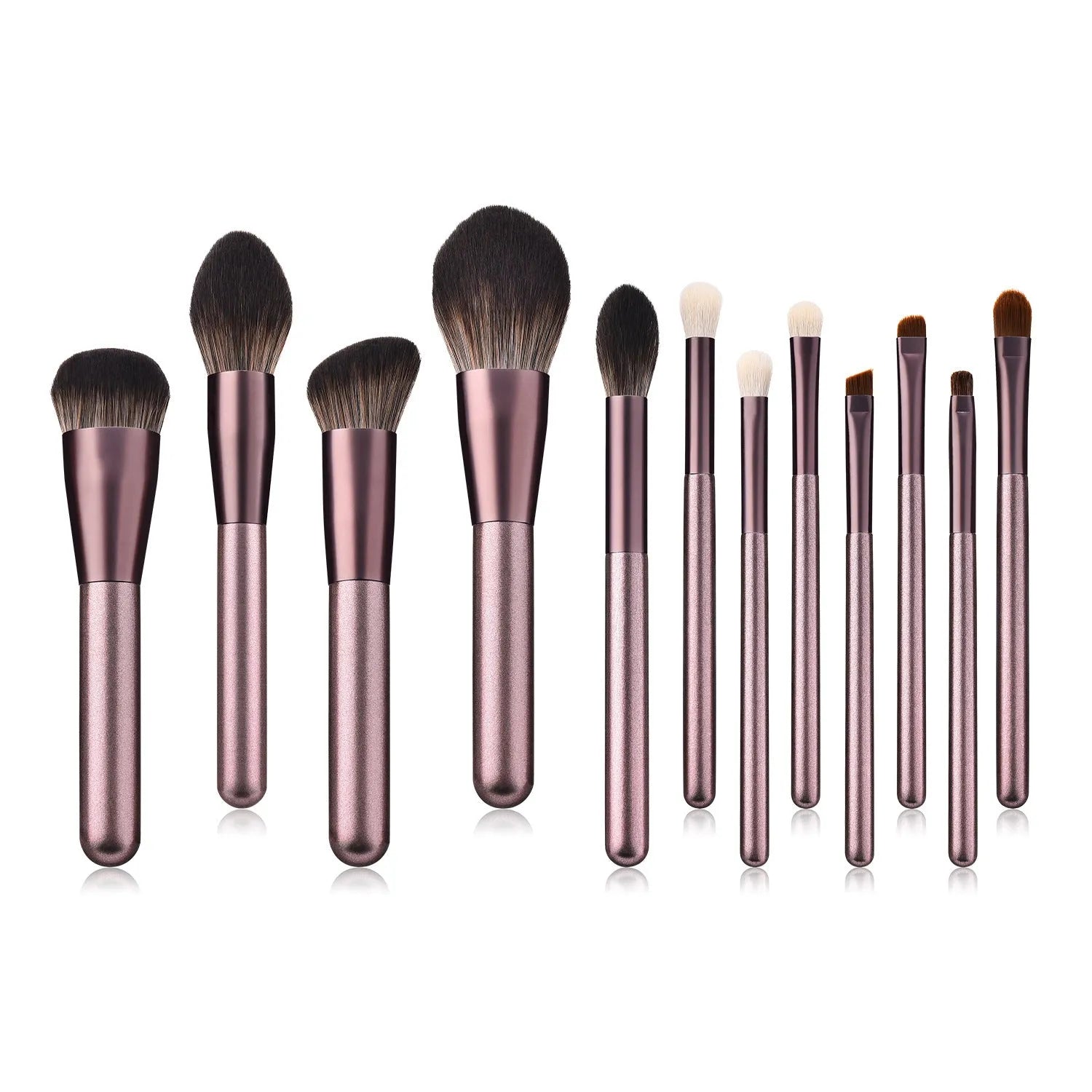 12 piece makeup brushes set with nylon bristles and wooden handles in a small grape beauty design