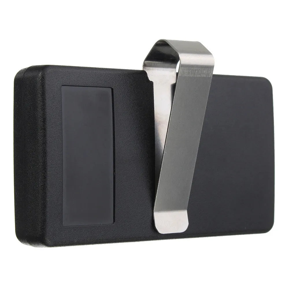 Black three-button LiftMaster garage door remote control with rolling code.