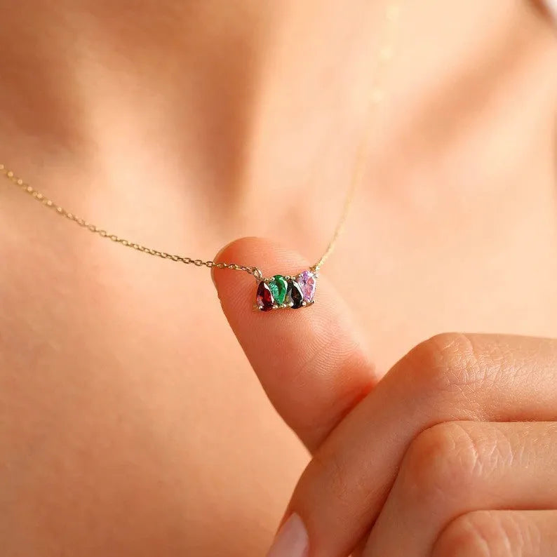 Zircon birthstone necklace with titanium steel chain and monthly pendant on model