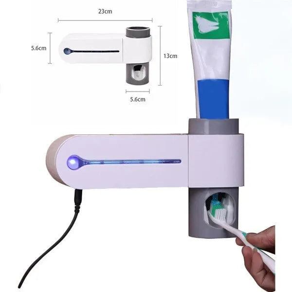 3-in-1 toothbrush holder with UV sterilizer and toothpaste dispenser, wall mounted, white ABS
