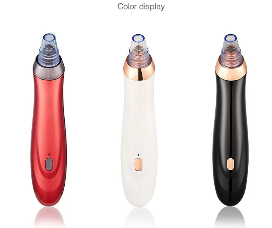Electric blackhead remover pore cleaner tool with multiple nozzles on a white background.