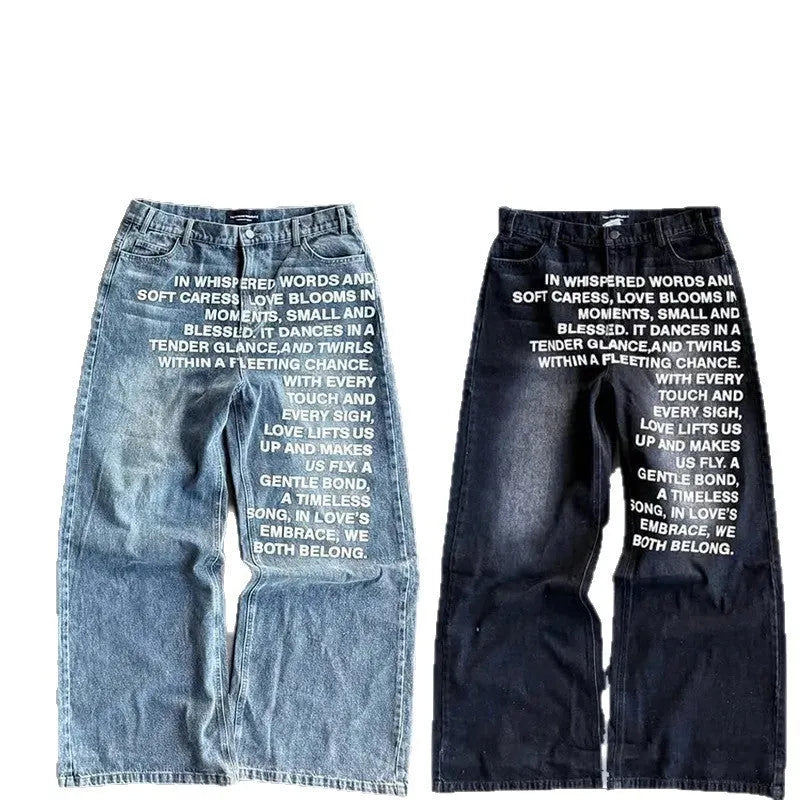 Men's black and blue cotton wide-leg straight casual trousers on size chart