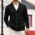 Men's thick knit cardigan sweater jacket in khaki with button front and long sleeves