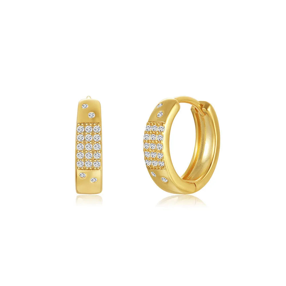 Brass diamond earclip earrings with geometric round design in golden electroplated finish