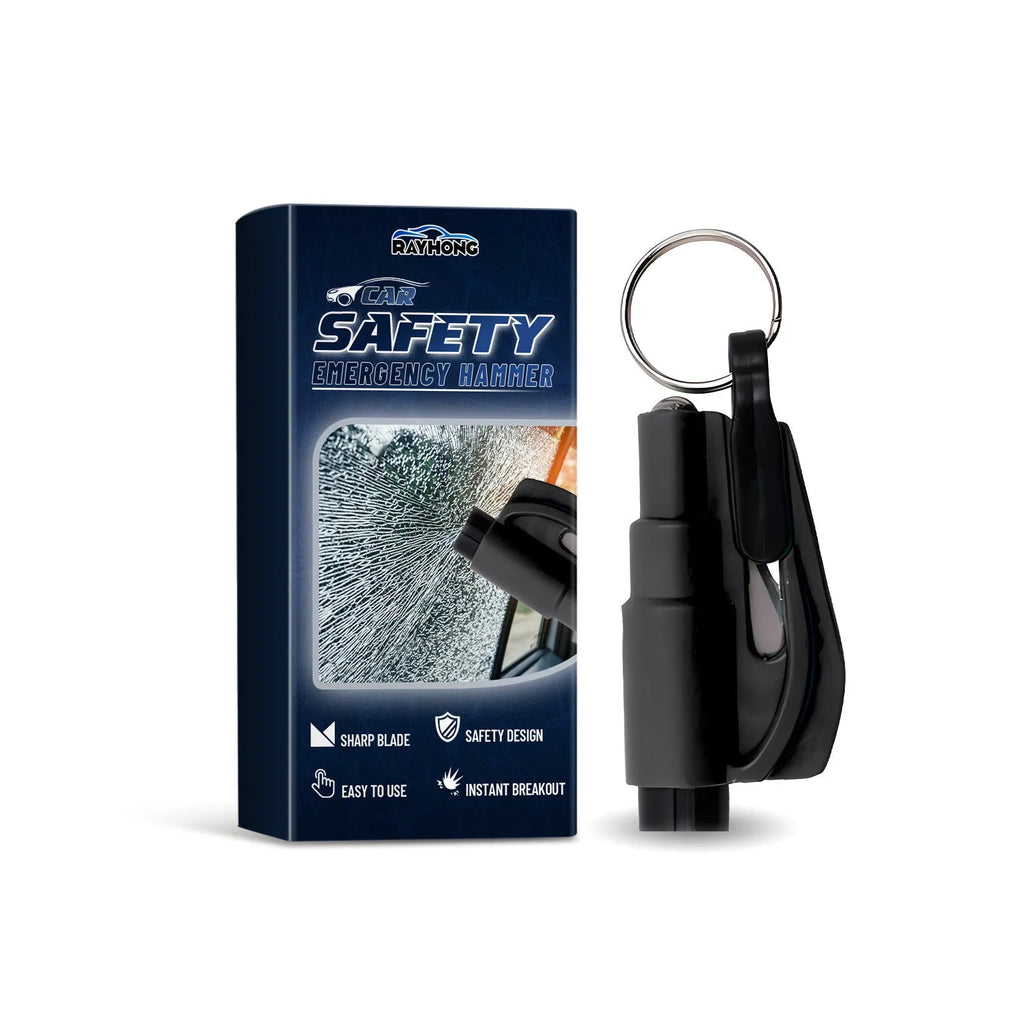 Compact 3.5cm by 7.5cm car emergency hammer with seatbelt cutter and window-breaking tip
