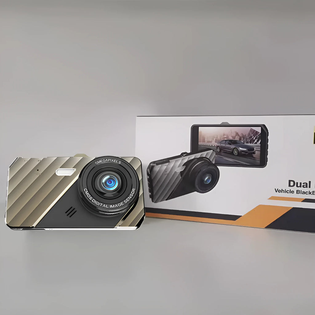 4 inch front and rear dual lens dashcam with touch screen display