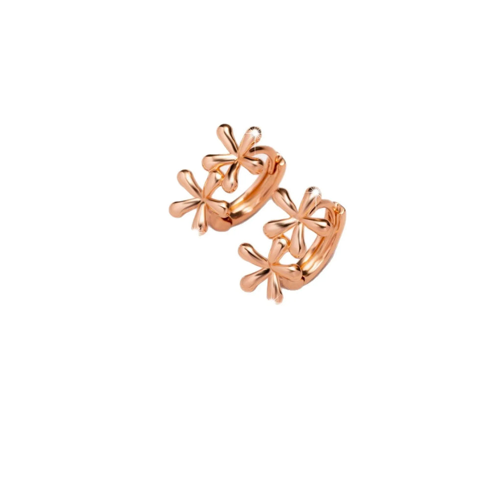 Rose gold circular earrings with waterdrop flower design using electroplating for women