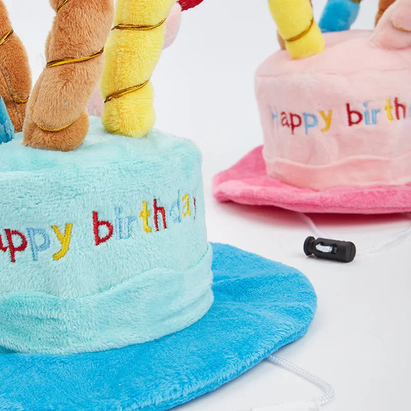 Blue and pink dog birthday hats for canine birthday party celebrations