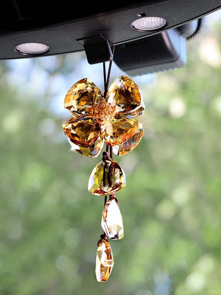 Crystal four leaf grass car pendant hanging ornament approximately 20cm long