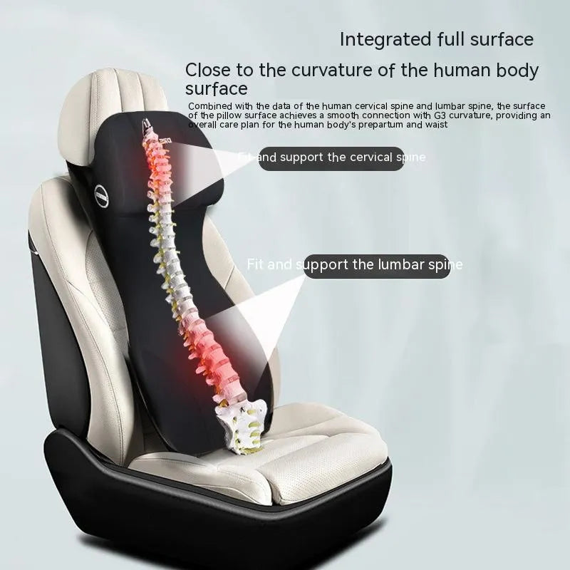 Automotive memory foam waist cushion and headrest pillow in black, brown, red, green, blue, grey colours