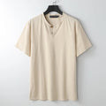 Women's loose fit cotton V-neck short sleeve top in apricot colour