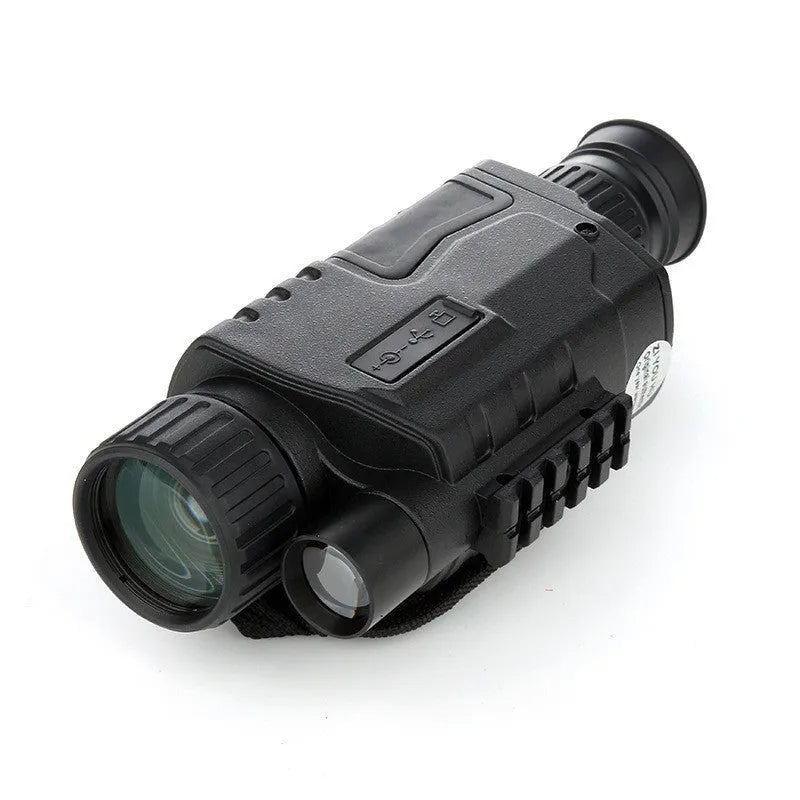 Black digital night vision monocular with 5x magnification, 40mm objective lens, and compact design