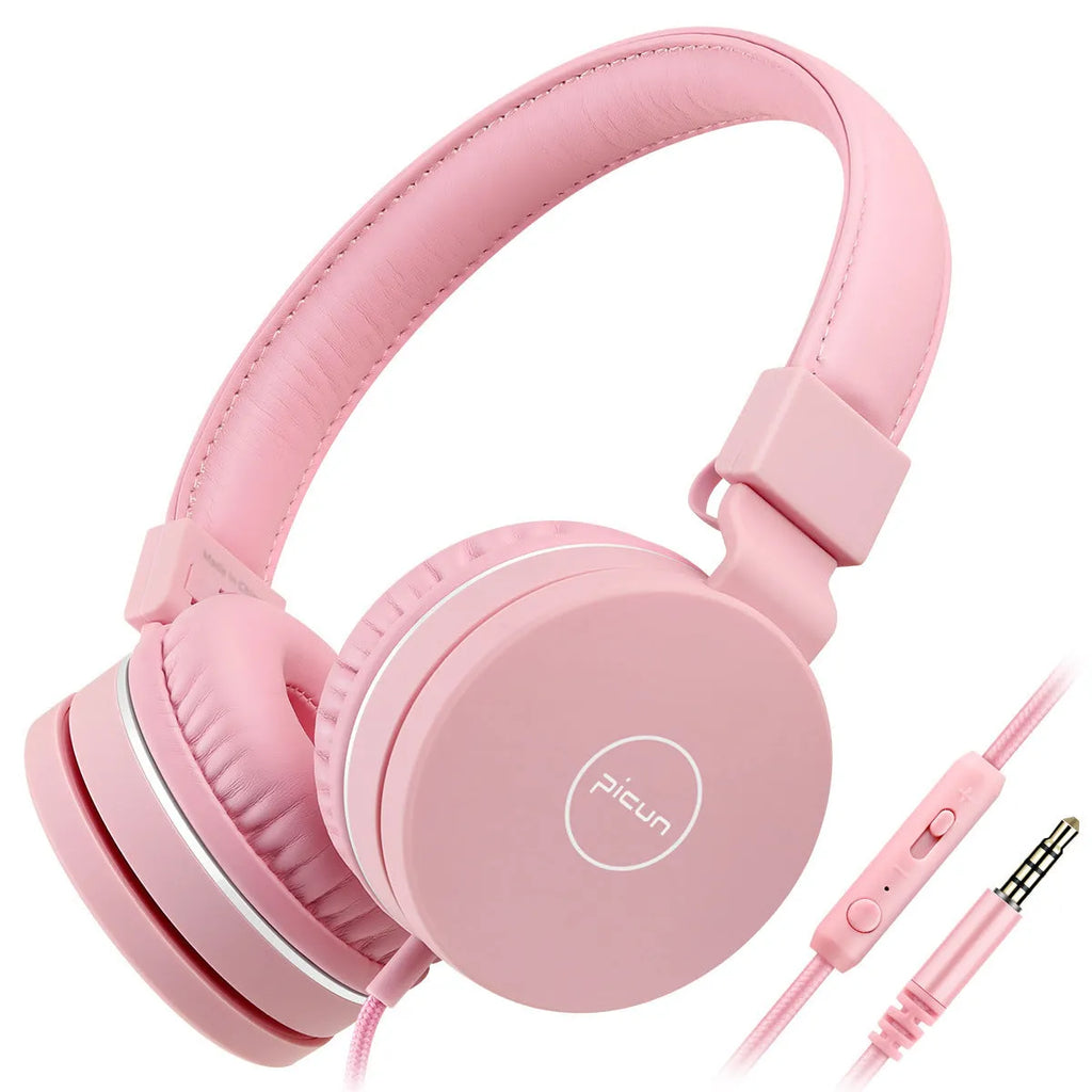 BENGOO C30 wired over-ear headphones with microphone in mint green, showing braided cable and 3.5mm plug.