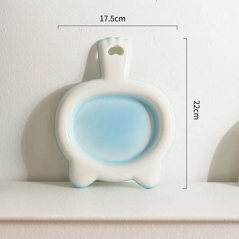 Ceramic cat bowl with non-slip rubber base in blue, green, pink or yellow colour options