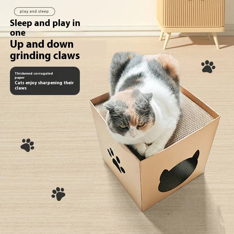 30cm square corrugated paper cat scratch board with milk carton design and box house