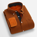 Mens casual flannel shirt in solid colour, thickened winter linen fabric, long sleeves, loose fit