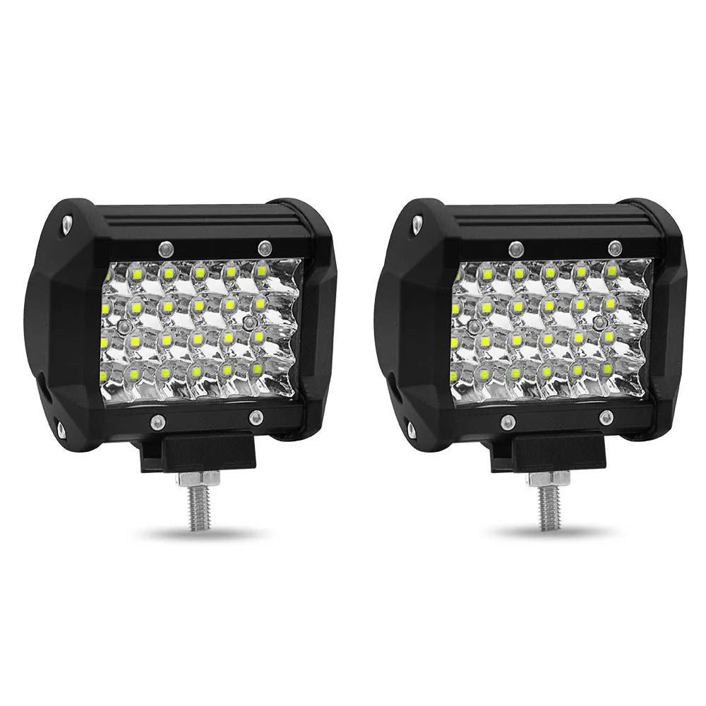 Black 4-row LED light bar with aluminium case and stainless steel bracket for vehicle mounting.