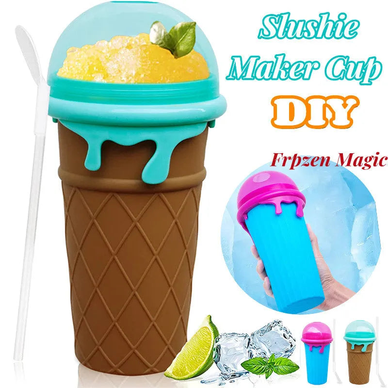 Blue 500ml slushy maker cup with quick-freeze function for homemade smoothies and ice cream.