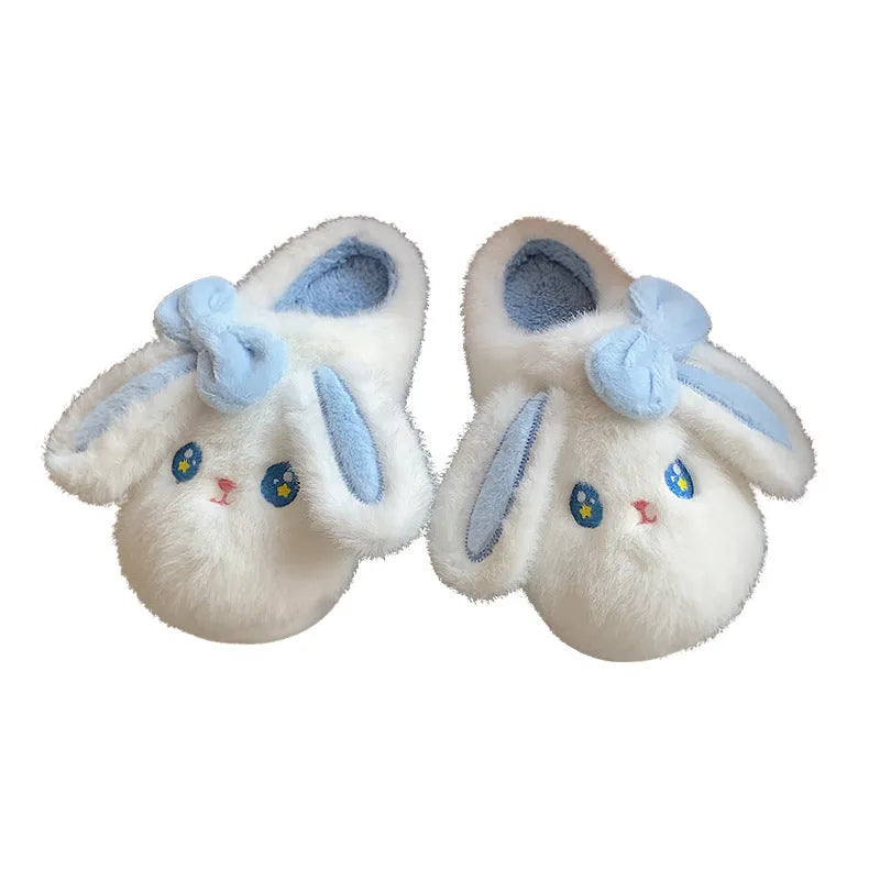 White cartoon pattern indoor confinement slippers with EVA sole and artificial wool lining